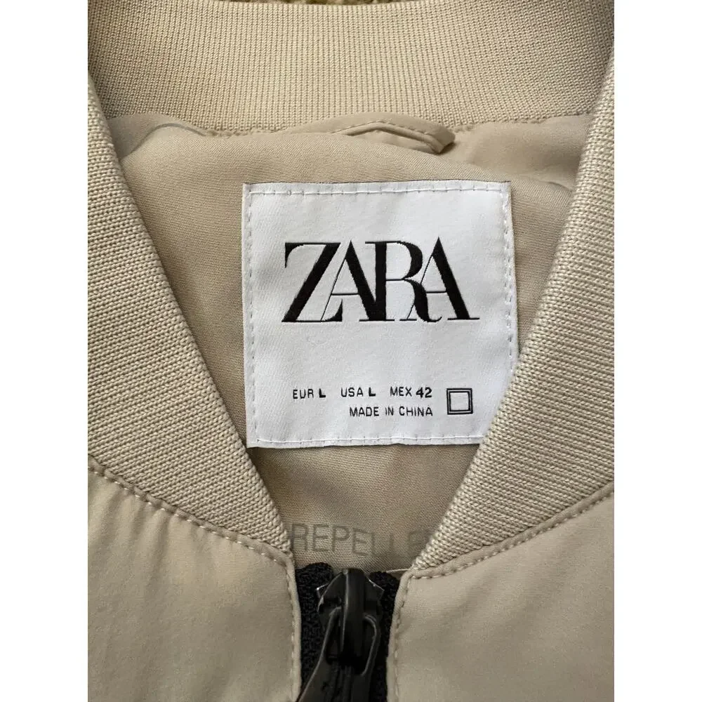 Zara Technical Water Repellent Bomber Jacket Large Beige